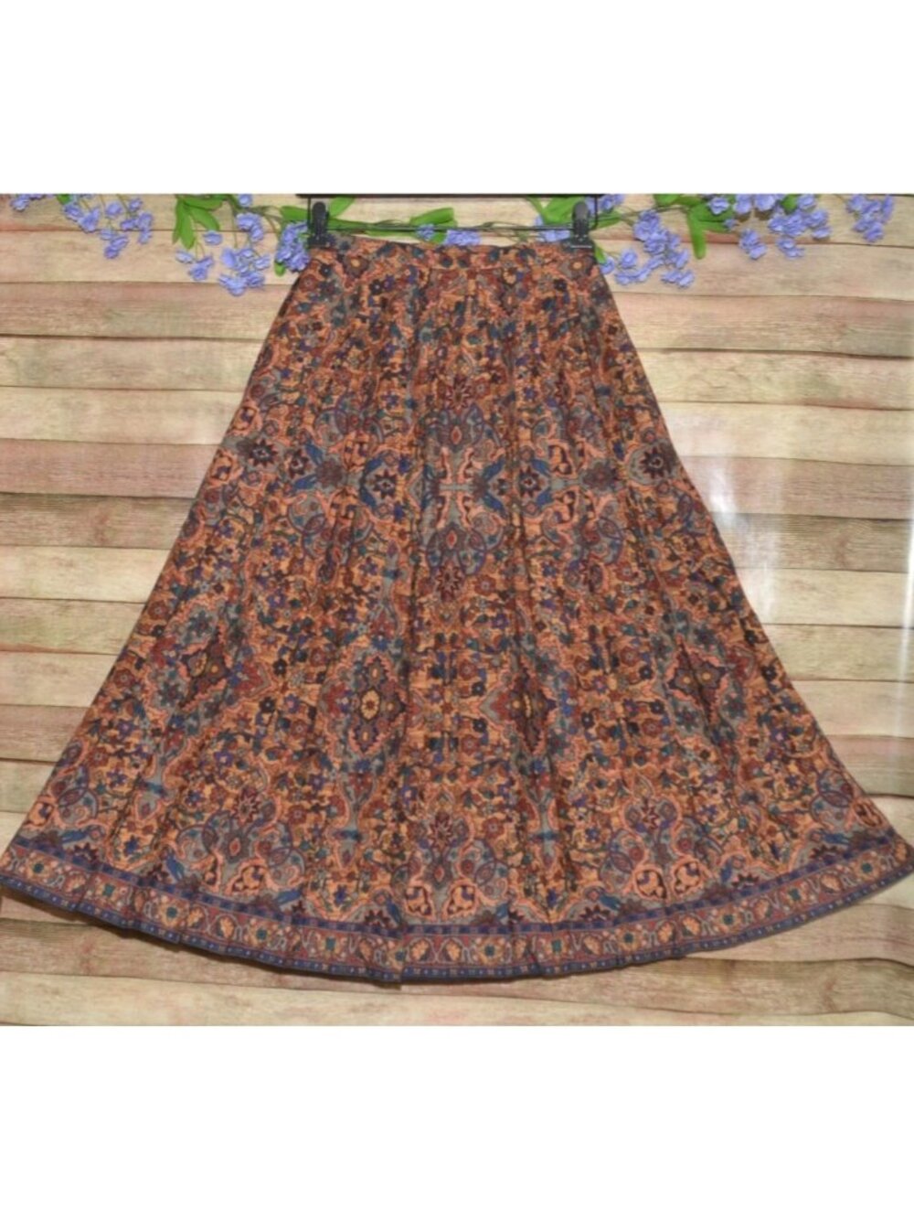 Vtg 90's JH Collectibles Size 6 Pleated Midi Skirt Brown Floral High Waist Union